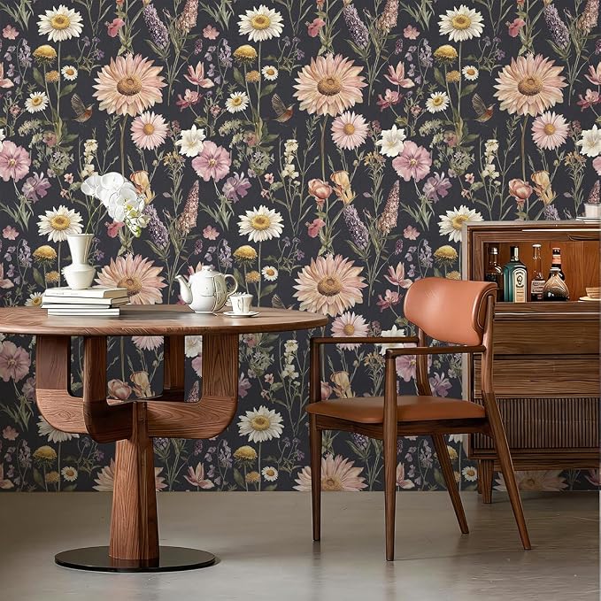 Livebor Dark Floral Peel and Stick Wallpaper for Bathroom 16.9” x 196.8” | Vintage Floral Contact Paper Waterproof Birds Boho Flower Self Adhesive Removable Wall Paper Decorative for Cabinets Vinyl - Image 9