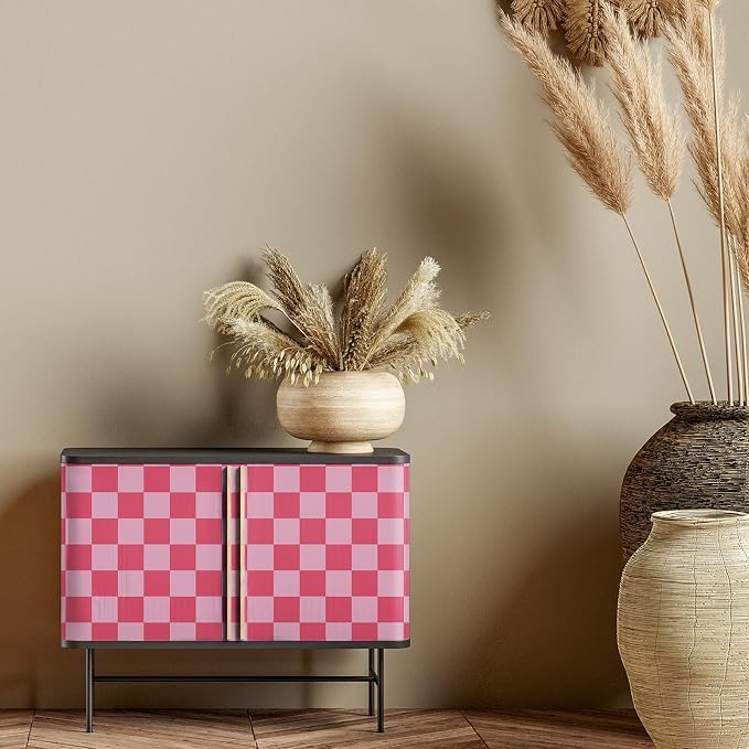 Drydiet Hot Pink Checkered Peel and Stick Wallpaper 15.75'' X 118" | Plaid Funky Checkered Contact Paper, Waterproof Contact Wallpaper, Vintage Gingham Decor for Room Bathroom Cabinet, Trendy - Image 4