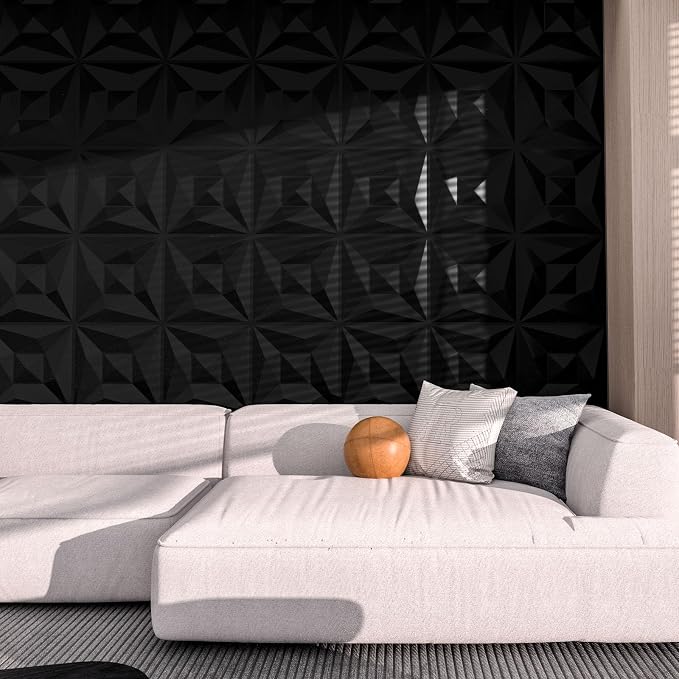 40 PCS 3D Wall Panels for Interior Wall Décor Black 11.8"*11.8" Covering Panels, PVC Textured 3D Wall Tile for Living Room, Bedroom DIY Interior Décor - Image 4