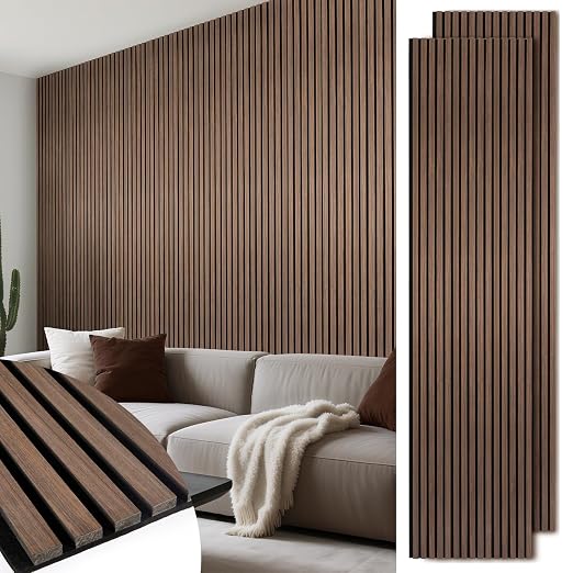Acoustic Wood Slat Panels, Soundproof Wooden Wall Panels, 3D Fluted Panel for Interior Wall Decor, Living Room, Bedroom (Walnut, 106 * 47.2 inch) by LARWORKS