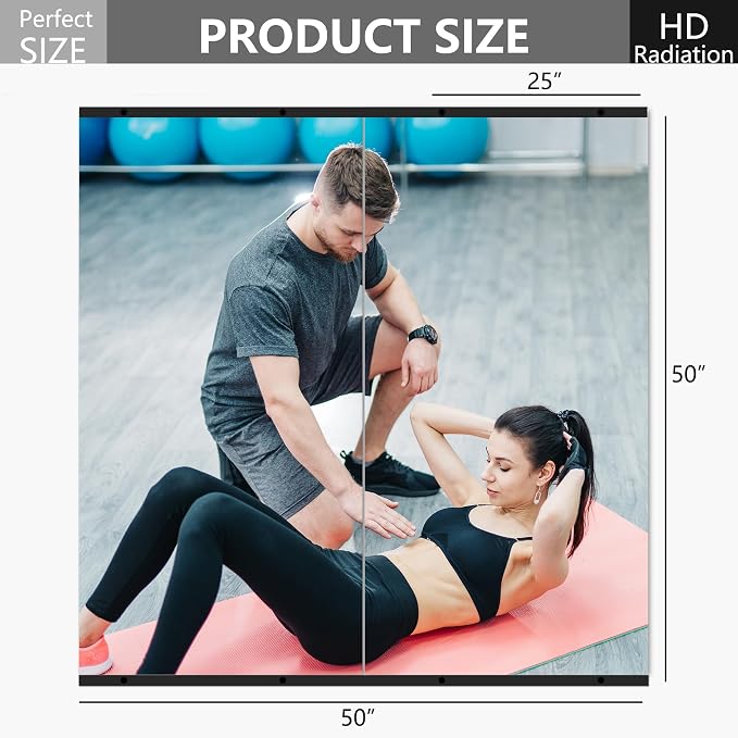 Home Gym Mirror for Wall, 50x25x2PCS Frameless Full Length Mirror, Black - Image 2