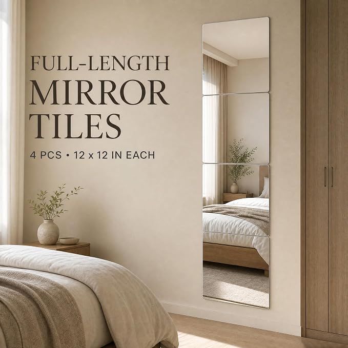 Acrylic Mirror Tiles, 12x12 in Shatterproof Wall Mirrors, 4 Pack - Image 3