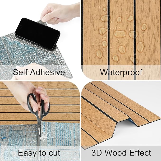 Brown Peel and Stick Wood Panels 3D Faux Wood Slat Wall Paneling | Removable Self Adhesive Wooden Slat Panel Wallpaper for Bedroom TV Background Cabinets PVC Plank Stick on Walls 11.8" x 118" - Image 8