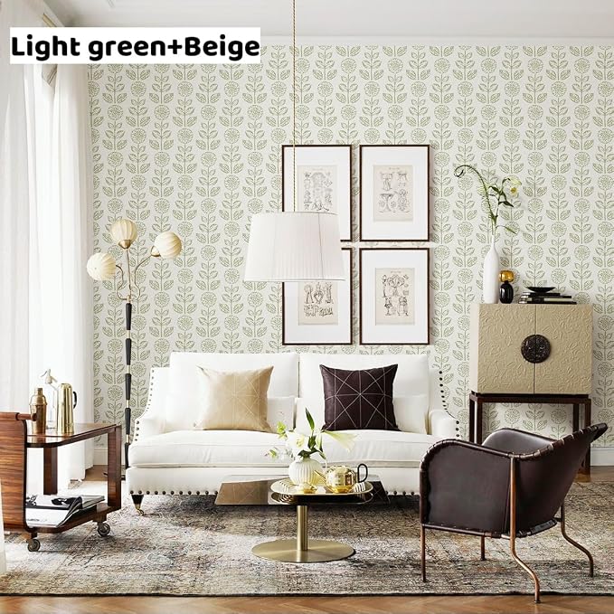 Wudnaye Floral Wallpaper Peel and Stick Boho Contact Paper 17.7in×196.8in | Vintage Floral Peel and Stick Wallpaper Boho Self Adhesive Wall Paper Beige Green Waterproof Removable Wallpaper for Bathroom - Image 3