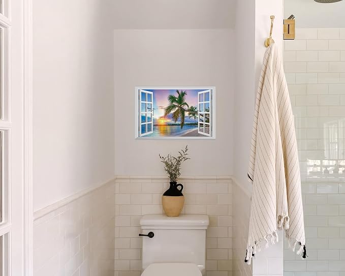 FLFK Fake Window Wall Sticker - Sunrise Over the Sea Faux Window Wall Mural for Wall Decor, Stick and Peel Wall Decals,24"x16" - Image 3