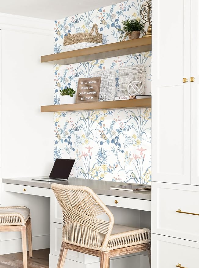 Erfoni Boho Floral Birds Wallpaper DIY Removable Peel and Stick Wallpaper | 16.9" x197" Flower Decorative Wallpaper Self Adhesive Floral Leaf Contact Paper for Bedroom Accent Walls Covering Vinyl Roll - Image 6