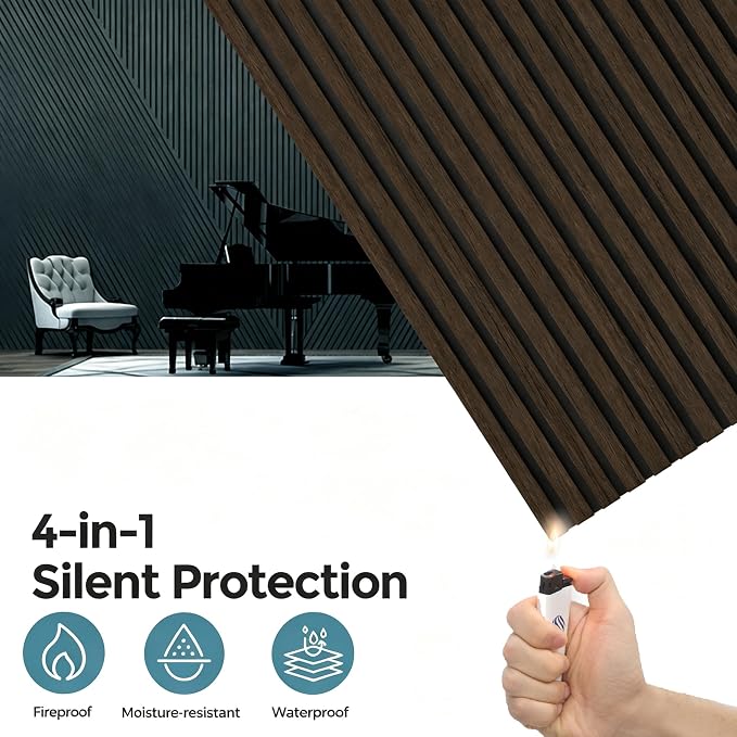 AKUMAX Wood Slat Acoustic Wall Panels, 4 Pack 24 x 48 in Each, 31 ft², NRC 0.80 Sound Absorbing 3D Slat Wall Paneling with Real Wood Veneer, E0 MDF and PET Felt, Black Walnut - Image 5