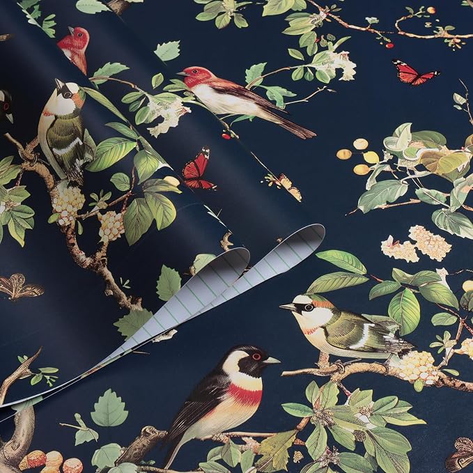 Nukofal Dark Bird Peel and Stick Wallpaper Floral Contact Paper for Cabinet | Floral Wallpaper Peel and Stick Bird Contact Paper 16.9"x196.8" Waterproof Boho Self Adhesive Removable Wall Paper Decor Viny - Image 5