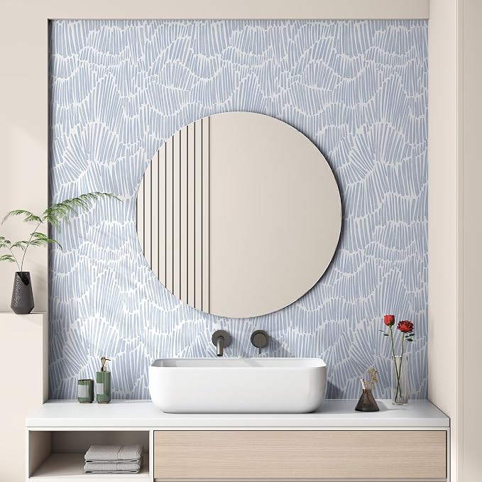 Theper Blue Contact Paper Modern Peel and Stick Wallpaper 17.3"×118" | Striped Boho Wallpaper Removable Self Adhesive Wall Paper for Bedroom Waterproof White and Blue Wallpapers for Cabinets Vinyl - Image 5