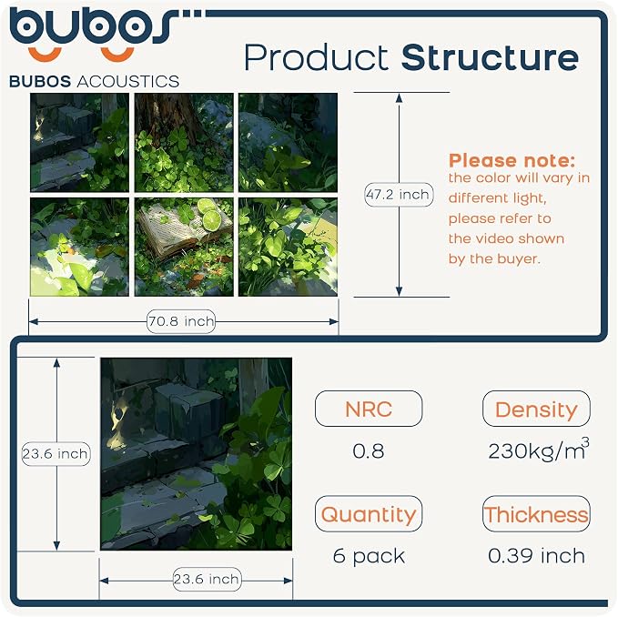 BUBOS 6 Pack Art Acoustic Wall Panels,70.8”x47.2”Self Adhesive for Home Decor | Peel and Stick, for Home Office, Studio & Wall Decor Sound Treatment, Wall Panels for Noise Reduction & Stylish Room - Image 2