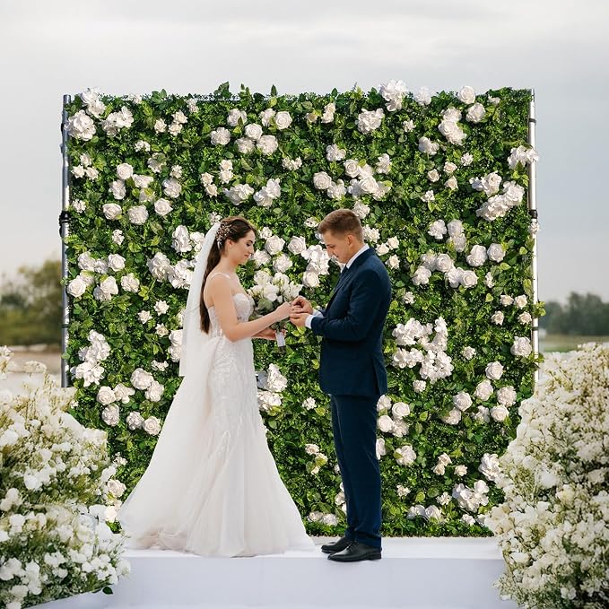 4ft*8ft Artificial Flower Wall Panels, 3D Silk Rose Floral Backdrop | Roll Up Floral for Wedding, Baby Show, Party and Home Decor, Quick Assembly/Storage, Both Eco ＆ Pet Friendly - Image 2