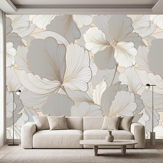 Ginkgo Biloba Leaf Peel and Stick Wallpaper Grey Leaf Wall Murals | 137"x96", Self Adhesive Canvas, for Bedroom Living Room Bathroom, Seamless, No overlapping - Image 2