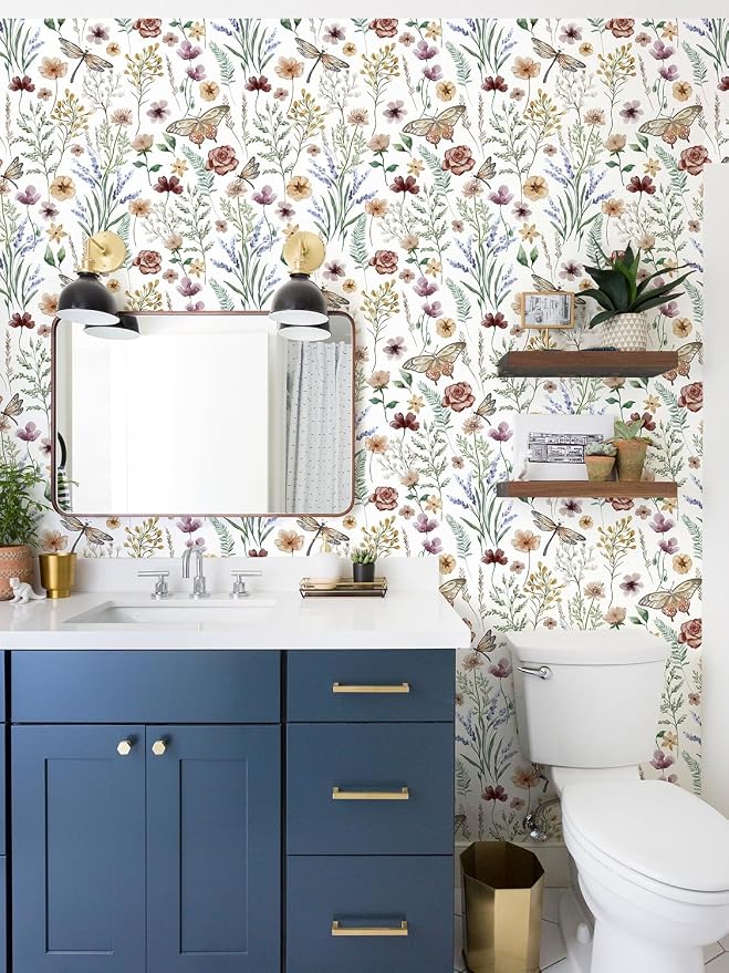 Orainege Vintage Peel and Stick Wallpaper Floral Wallpaper Self Adhesive | 16.9in x 118.1in Butterfly Wall Paper for Bedroom Bathroom Cabinets Decor Removable Vinyl Roll - Image 8
