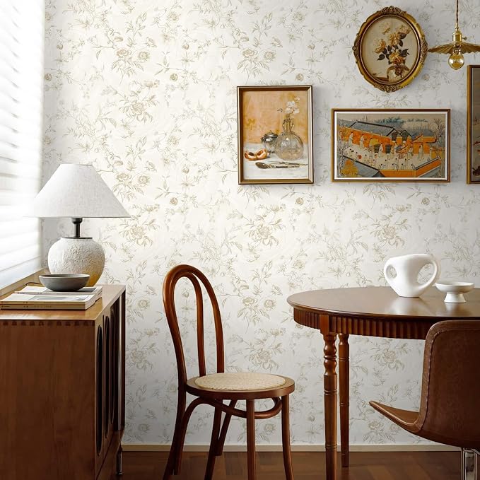 Ismoon Floral Wallpaper Peel and Stick Vintage Beige Stick on Wall Paper French Textured Contact Paper for Cabinet Removable Self Adhesive Wallpaper Vinyl Roll Shelf Deco, 17.3x196in - Image 6