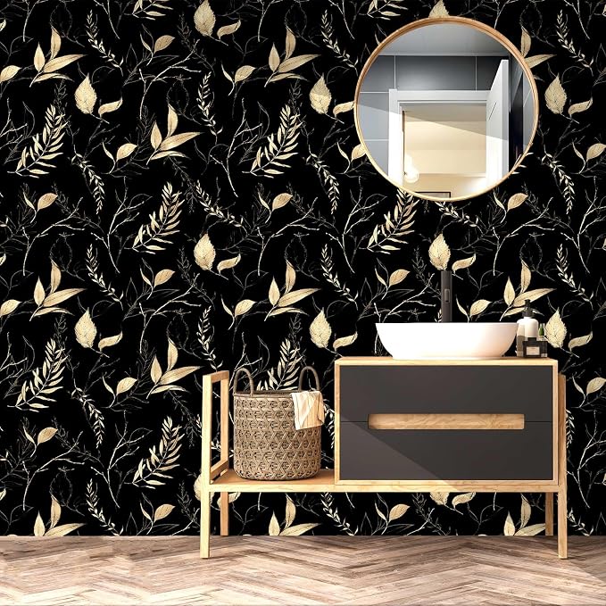 Dark Black and Gold Leaf Peel and Stick Wallpaper 17.7" x 213" | Self-adhesive removable waterproof leaf design for bedroom accent walls and renter friendly spaces - Image 4