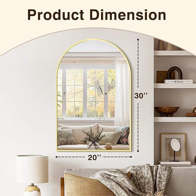 Arched Bathroom Vanity Mirror for Over Sink, 30”x20”, Gold - Image 2