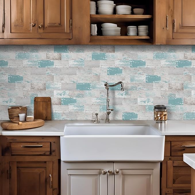 DEWOO Peel and Stick Wall Tile Kitchen Backsplash Self Adhesive 10 Sheet | PVC,Rustic,Faux,Vintage,Country,for Bathroom,Farmhouse,13.5" x 11.4" - Image 7