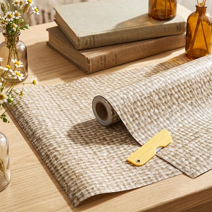 Drydiet Brown Linen Wallpaper Peel and Stick Contact Paper 15.8 ×118.1 in | Brown Wallpaper, Self Adhesive Removable, Wall Sticker Paper for Home Locker Dorm Classroom Bedroom Living Room Decor - Image 3