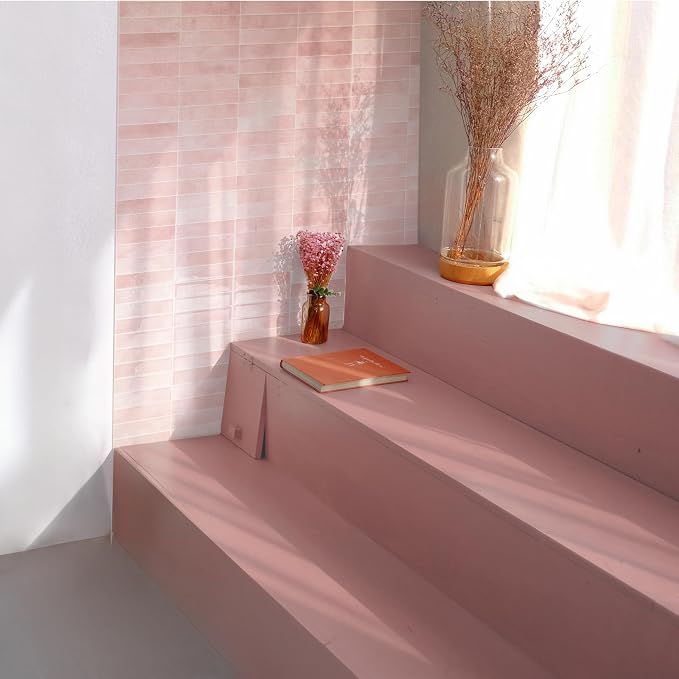 Smart Tiles Peel and Stick backsplash, Stacked Powder Pink, 11.43"x9" | Pack of 5 (3.5 sq ft), Glossy, Heat/Moisture Resistant, Low VOC, Kitchen/Bathroom, Renter Friendly, Made in Canada - Image 7