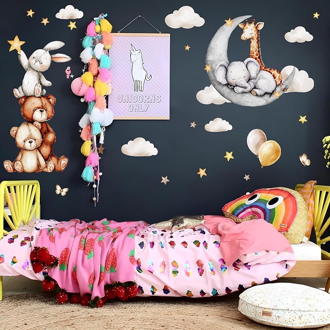 Boho Animals & Moon Wall Decals, Removable Nursery Jungle Animals Balloon Bear Wall Stickers for Kids, Boys and Girls Room, Bedroom, Toddler Room Decor (Animal Stars and Clouds Wall Decor 58) - Image 6