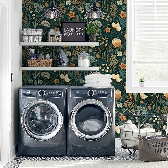 Orainege Vintage Floral Peel and Stick Wallpaper Boho Floral Contact Paper | 17.3in x118.1in Flower Wallpaper Peel and Stick Flower Self Adhesive Wall paper for Bedroom Removable Decorative - Image 2
