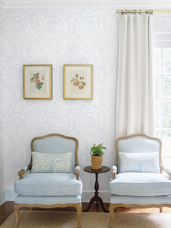 Ismoon Blue Wallpaper Peel and Stick Boho Floral Contact Paper 17.3x78.7in | Renter Friendly Wall Paper Textured Self Adhesive Removable Wallpaper for Bedroom Kitchen Thicken Vinyl Waterproof - Image 7