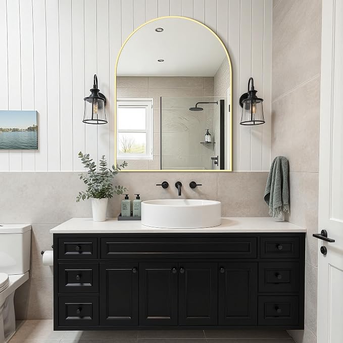 Arched Bathroom Vanity Mirror for Over Sink, 40”x30”, Gold - Image 7