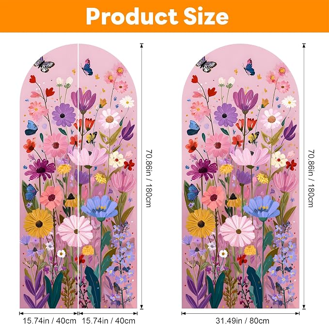 Arch Wall Decals Peel and Stick, Large Wall Stickers, Removable Home Decor Art Wallpaper for Bedroom Living Room 71'' × 31.7'' (Flower -C) - Image 2
