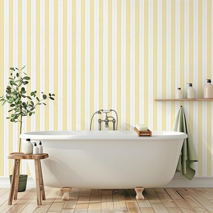 Yellow White Peel and Stick Wallpaper 15.7"x118" Modern Stripe Wallpaper | Self-adhesive Contact Paper for Cabinets Furniture Renovate Wall Covering - Image 8