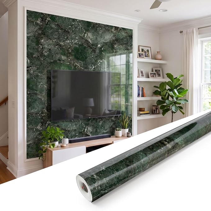 Marble Peel and Stick Waterproof Wall Paneling, 118" x 47" Amazonita Green Glossy Finish Self-Adhesive Backsplash Tile Vinyl Wall Panel for Kitchen Bathroom Wall Decor, Covers 38.75 Sq. Ft. by premiumqualitypeelandsticktile