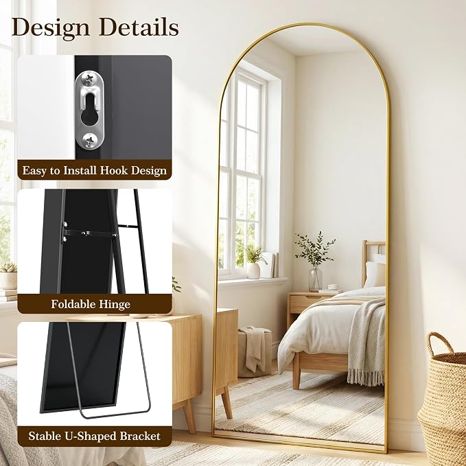 58"x18" Arched Full Length Mirror, Full Body Floor Mirror, Gold - Image 6