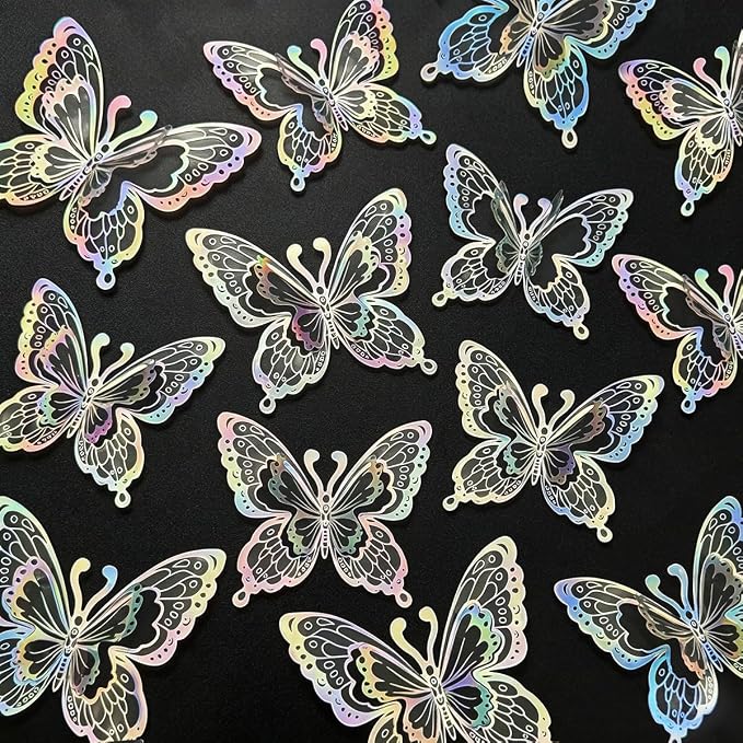 Butterfly Wall Stickers - 60pcs 3D Butterflies Removable Mural Wall Stickers for Home Room Bedroom Decoration Reusable Stickers (Sliver) by eoorau