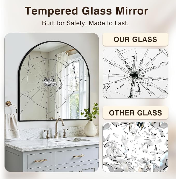 Arched Bathroom Vanity Mirror for Over Sink, 32”x30”, Black - Image 5