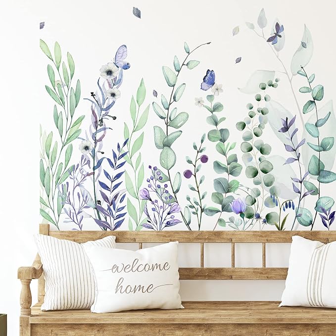 Zonon 6 Pcs Flower Wall Decals Peel and Stick Sticker, Eucalyptus | Vinyl Removable Wall Stickers & Murals, Eucalyptus Wall Decals, Green Leaves Garden Decor for Bedroom, Living Room, Nursery - Image 2