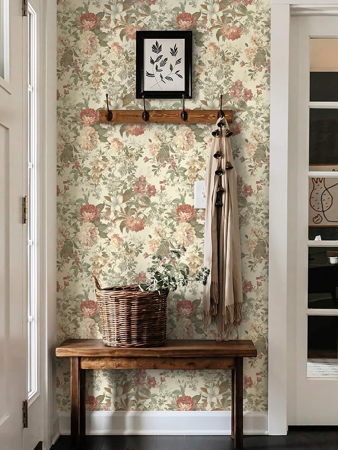 Floral Wallpaper Vintage Peel and Stick Wallpaper for Bathroom 78.7"×17.3" Cream Floral Wall Paper Peony French Country Contact Paper for Nursery Kitchen Self-Adhesive Vinyl Waterproof - Image 8