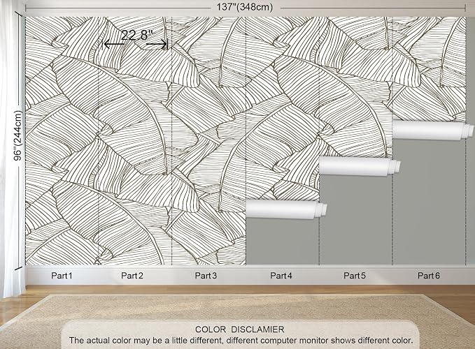 Banana Leaf Peel and Stick Wallpaper Minimalist Leaves Wall Mural | 137"x96", Self Adhesive Canvas, for Bedroom Living Room Bathroom, Seamless, No overlapping - Image 3