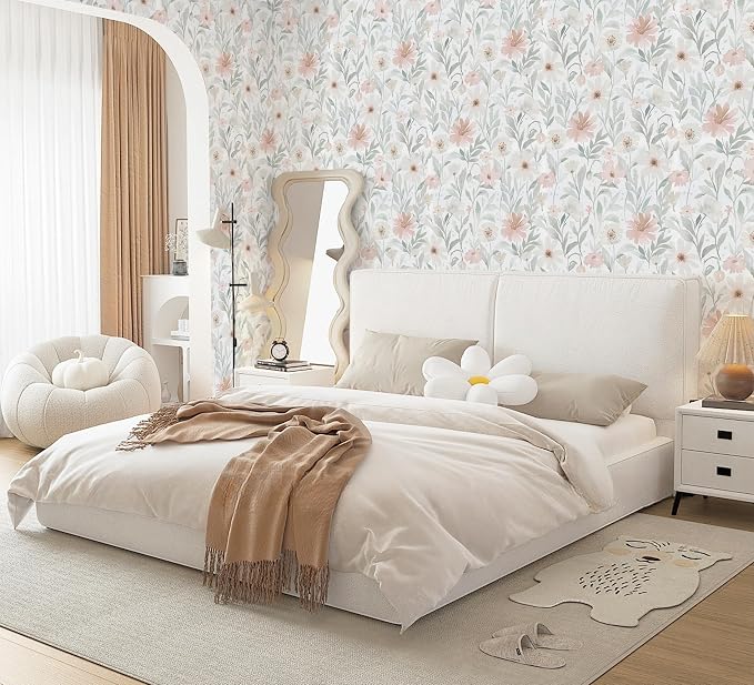 Peel and Stick Wallpaper Pink and Green Floral Wall Paper French Country Vintage Contact Paper Neutral Botanical Self Adhesive Removable Wallpaper for Kitchen Living Room Bathroom Bedroom 17.3" × 394" - Image 7