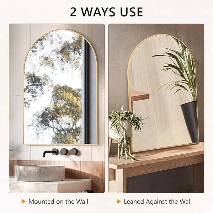 Arched Bathroom Mirror for Wall, 40" x 28" Metal Frame Vanity Mirror, Gold - Image 5