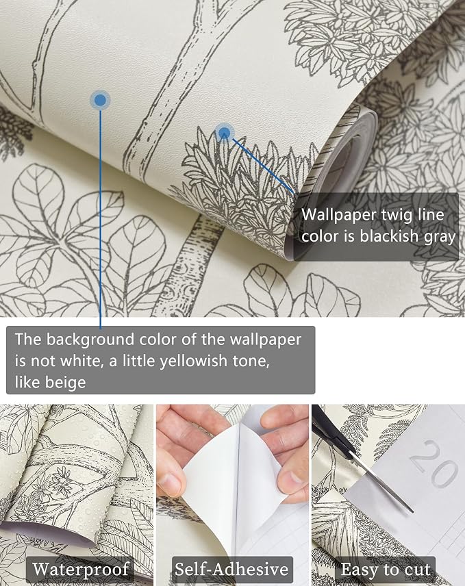 Forest Wallpaper Peel and Stick Vintage Tree Wall Paper 393in 17.3in | Upgraded Vinyl,Easy Match,Boho Wall Mural for Bathroom Waterproof,Self Adhesive,Removable, Bedroom Contact Paper for Cabinet - Image 3
