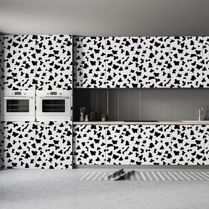 Black and White Spots Contact Paper Cow Printed Peel and Stick Wallpaper 17.3”x120” Self-Adhesive Cute Wallpapers Vinyl White Black Decals for Walls Bedroom Living Room Nurseryls - Image 8