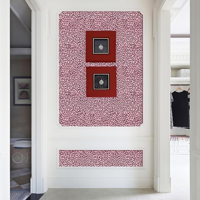 Leopard Print Peel and Stick Wallpaper, Waterproof Removable Self Adhesive Textured Wall Paper, Black and Pink Unique Funky Cheetah Contact Paper for Bedroom and Bathroom 120"X17.3"(14.4 sq. ft) - Image 6