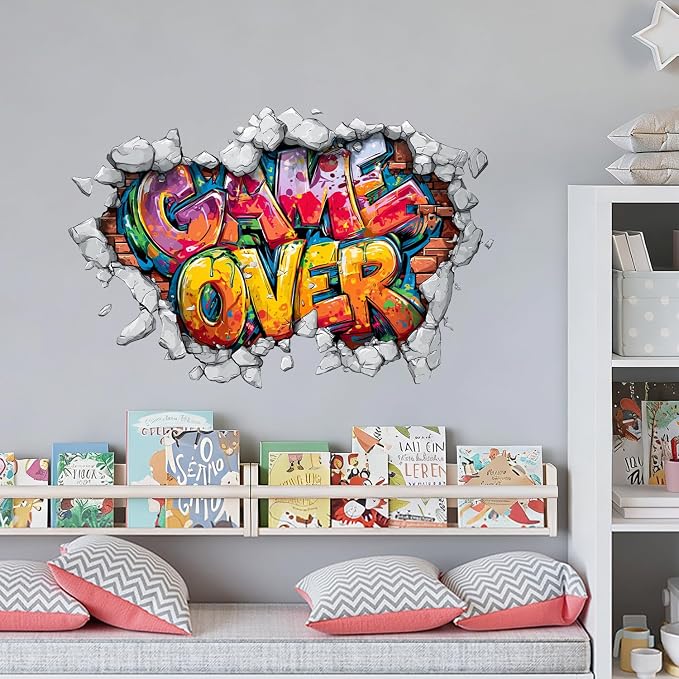 Game Over Wall Decals Stickers, Graffiti Letter Wall Art Peel and Stick, Removable Vinyl Wall Decor for Bedroom, Living Room, Office, Home Decoration - Image 7