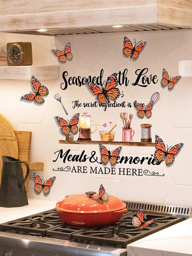3D Butterfly Coffee Bar Wall Stickers Decal - DIY Kitchen Quotes Love Decor Peel & Stick Removable Wall Art Decoration Vinyl for Dining Room Kitchen Decor,43 cm x 48 cm - Image 4