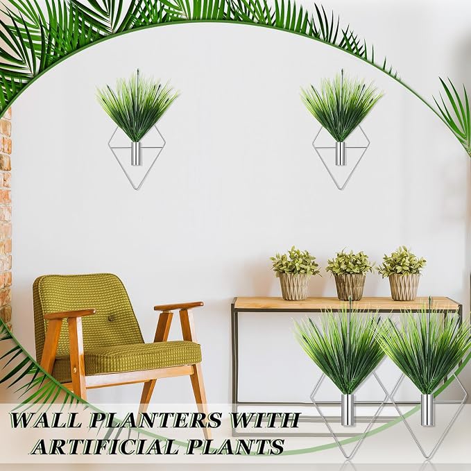 Canlierr 2 Pack Hanging Planters Wall Decor for Indoor, Metal Vase | Artificial Plants Included, Modern Geometric Wall Decor for Bathroom Living Room Bedroom, Boho Style Metal Holders - Image 7