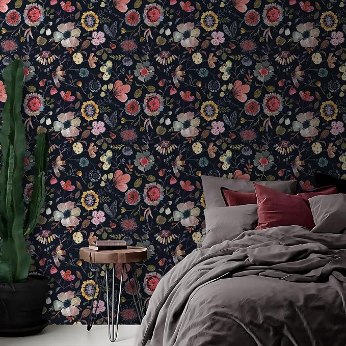 Wallpaper Peel and Stick Floral Wall Paper Removable Waterproof Blue/Red/Yellow Contact Paper for Bedroom Cabinets Shelf Drawers Renter Friendly 17.3" x 236.3" - Image 7