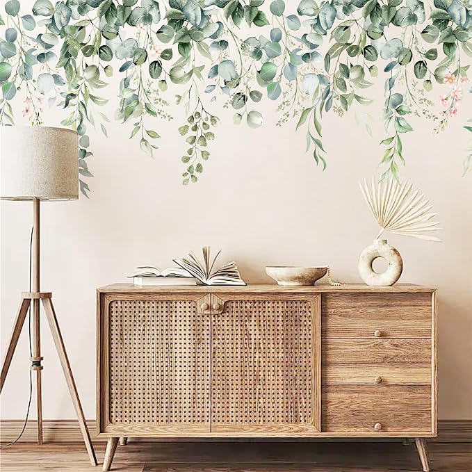 Large Green Leaves Wall Decals,Plants Wall Decals,Floral Flower Wall Decals | Peel and Stick Hanging Vines Eucalyptus Wall Stickers,Wall Decor,for Bedroom,Living Room,Offices,Nursery,Classroom,Ceiling - Image 5