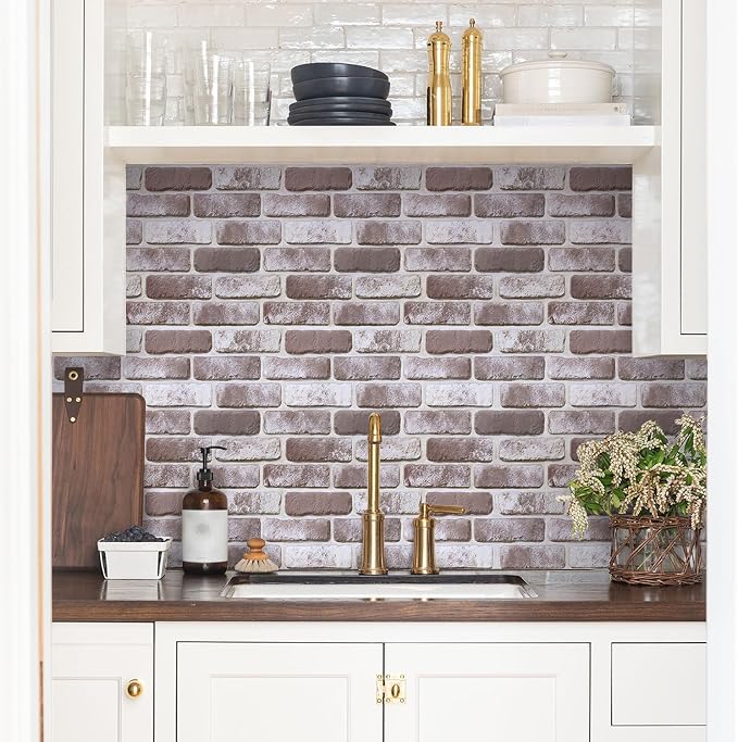 Commomy Faux Brick Wall Panels Peel and Stick Thin PVC 10 Pcs 11.8" x 11.8" | Small Size Thin PVC Quick Wall Covering Home Decor for Kitchen,Fireplace,Home Office (Covers 9.7 sq.ft) - Image 7
