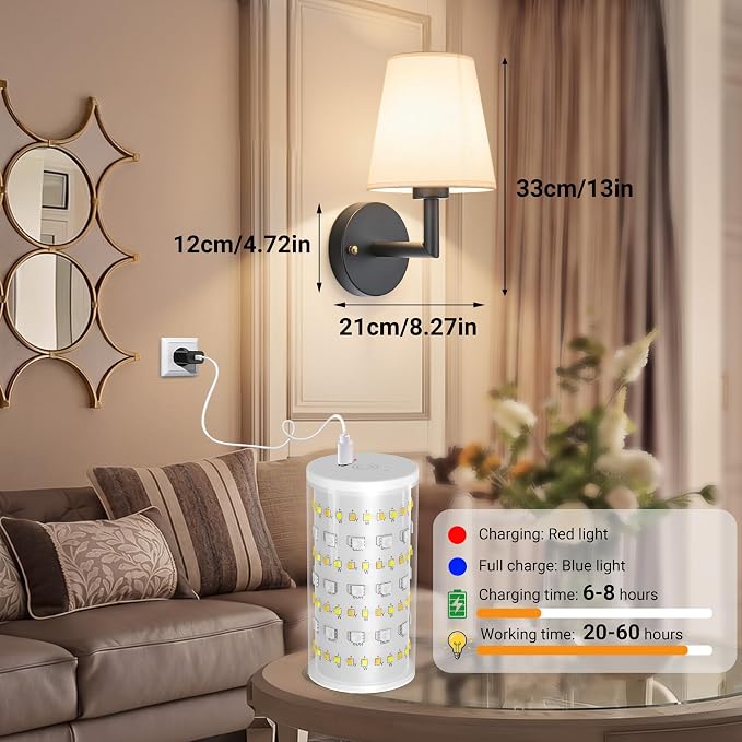 Nekhung Battery Operated Wall Sconce, Peel and Stick Sconces Set of 2 | Wireless Adhesive Stick On Wall Sconce, 10000mAh Rechargeable RGB Bulb with Remote, No Drill Wall Light for Bedroom Decor - Image 9