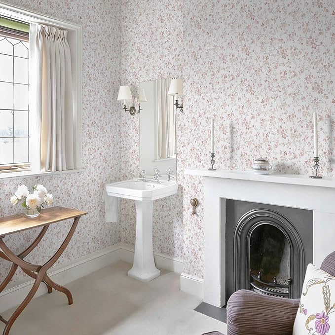 Peel and Stick Wallpaper for Nursery Pink Cherry Blossom Waterproof | 197"×17.3" Pink Floral Watercolor Wallpaper Gentle Accent Wall Decor with Grid Lines for Bedroom Vinyl Self-adhesive - Image 4