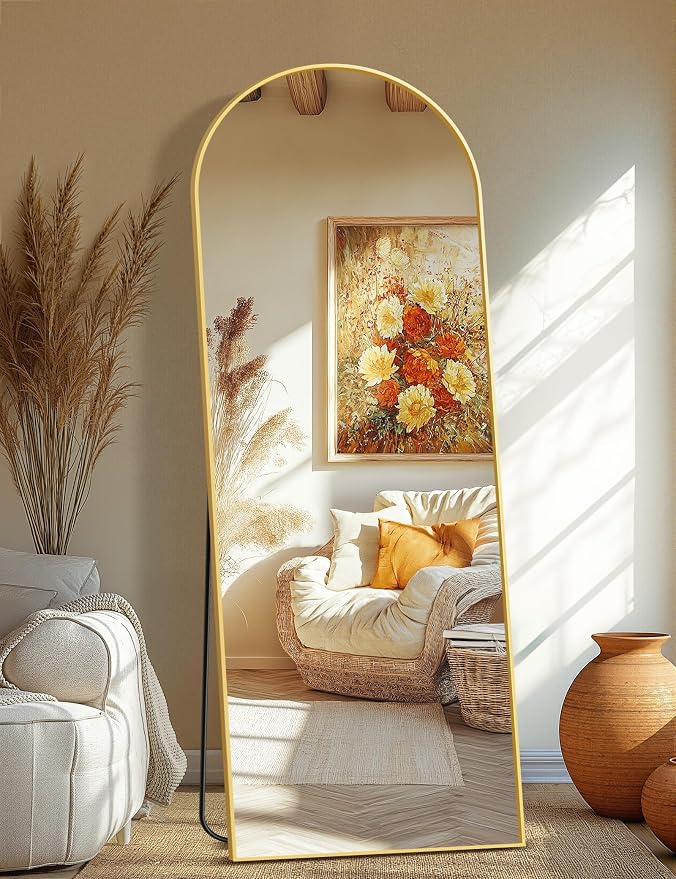 Arched Full Length Mirror, 70"x24" Standing Body Mirror for Wall, Gold by TRAHOME